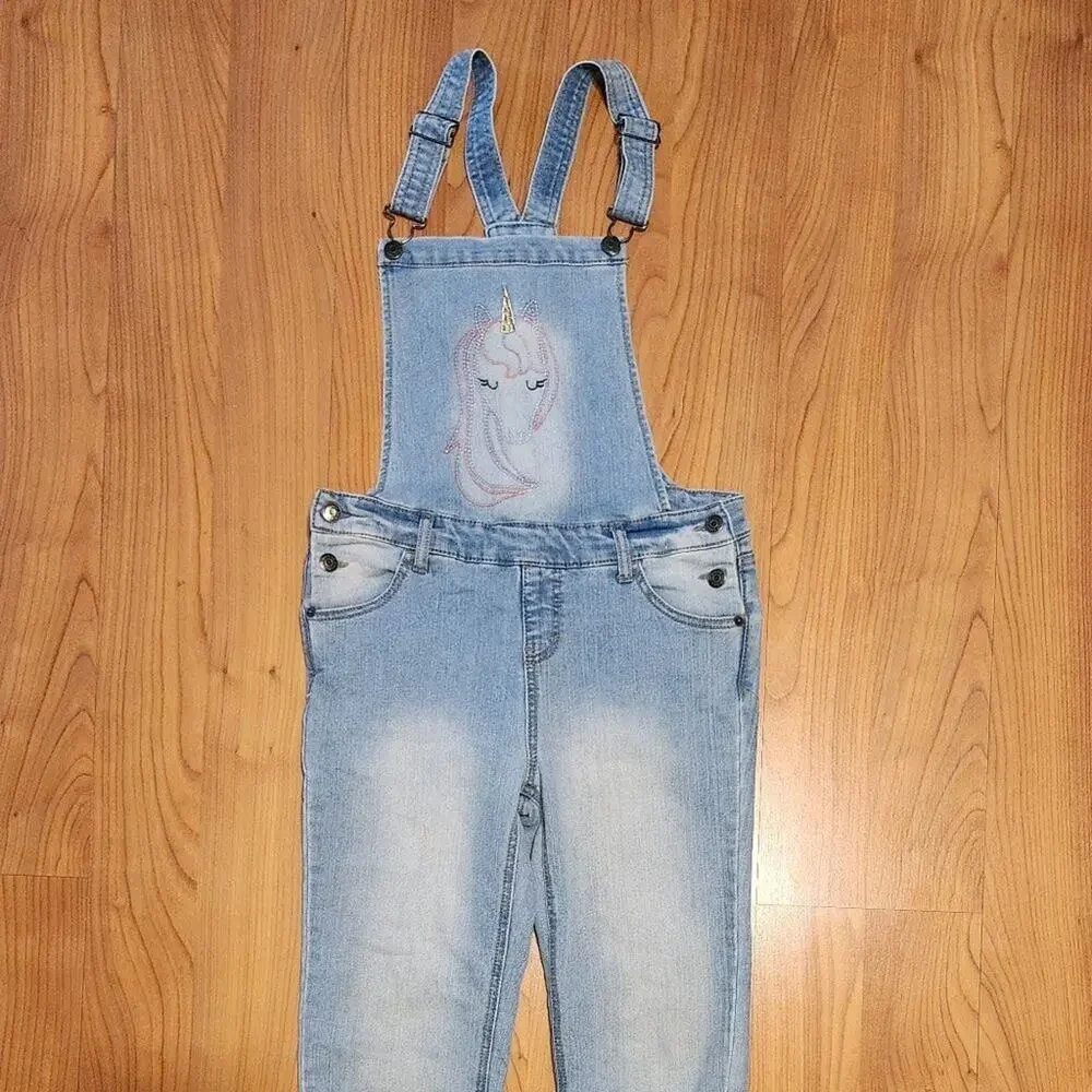 Cat & Jack Bib Overalls Embroidered Unicorn Super Stretch Youth L 10/12